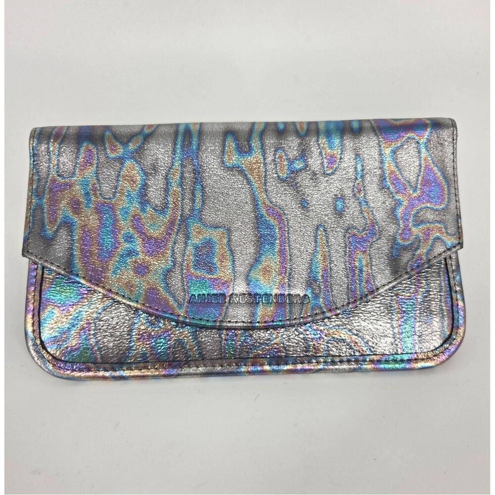 Aimee Kestenberg Oil Slick Holographic Iridescent Metallic Silver Wallet Clutch